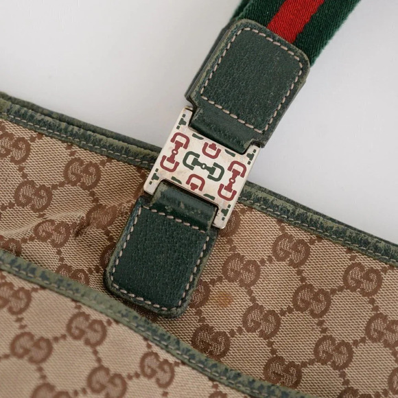 GUCCI Beige & Green GG Sherry Canvas Web Handle Tote Purse Bag - Picture 9 of 17